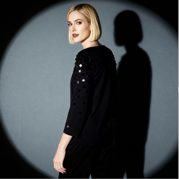 NWT Alfani Black/Gilded Plum Sequin Embellished Top - Picture 6 of 12